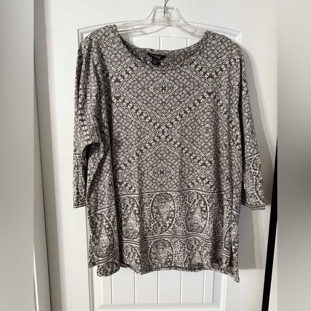 Lucky Brand Black and White Patterned Long Sleeve Top